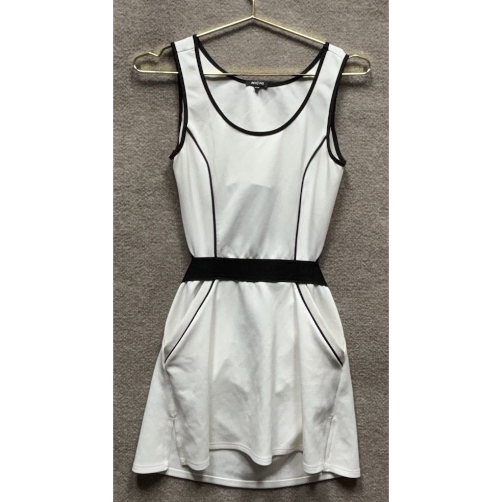 Michi Flash Tennis Dress Womens Size Medium White and Black Linerless EUC $250